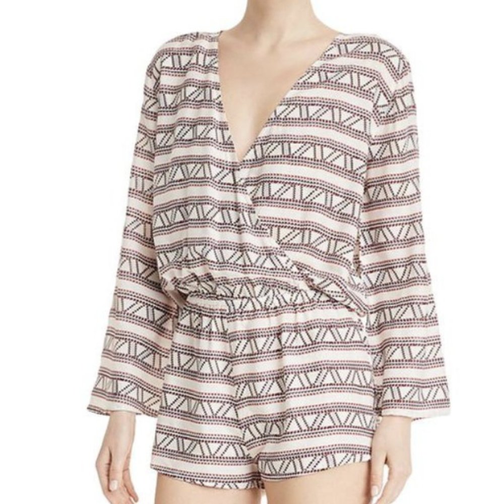 Aqua Brand Women's Jumper One Piece V-Neck & Shorts Ivory Burgundy Sz Medium NEW